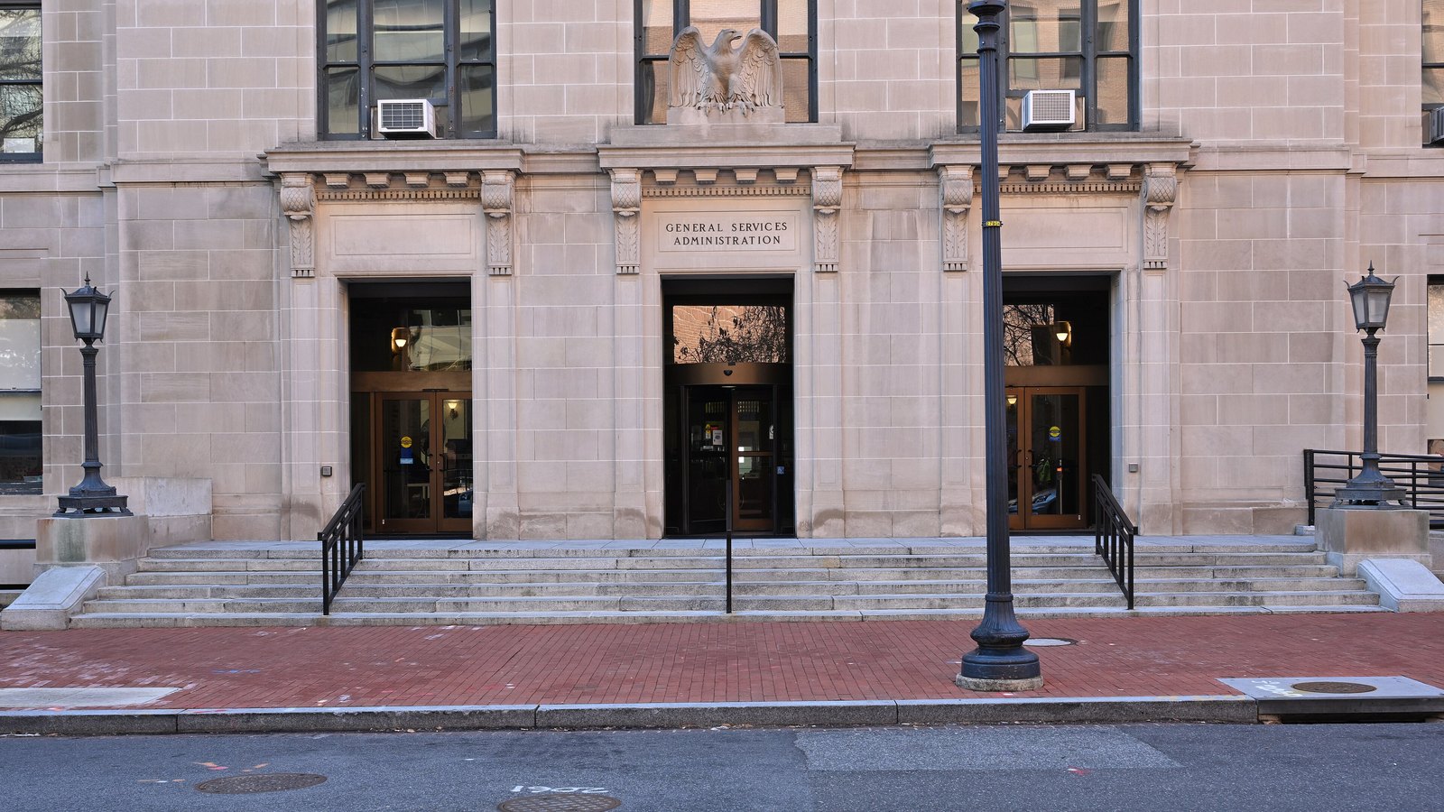 The main entrance of the General Services Administration headquarters in Washington.
