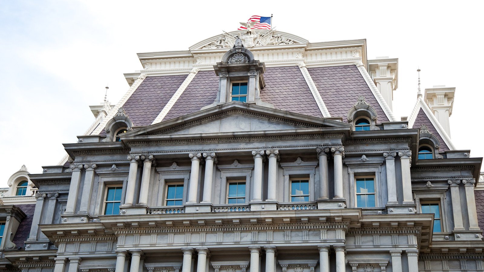 The ornate stone facade of the Eisenhower Executive Office Building in Washington.