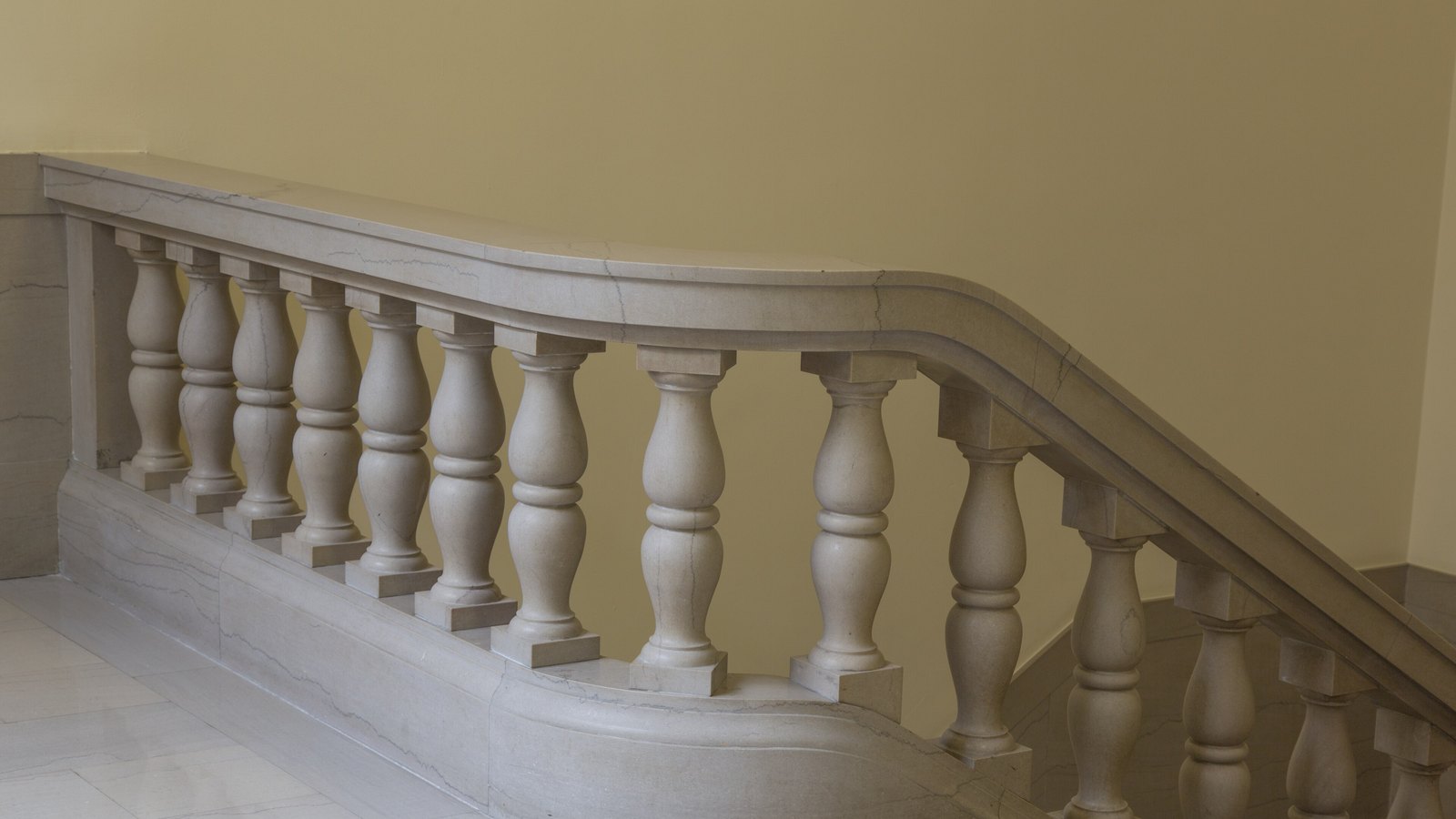 A marble staircase inside the Internal Revenue Service Building in Washington.