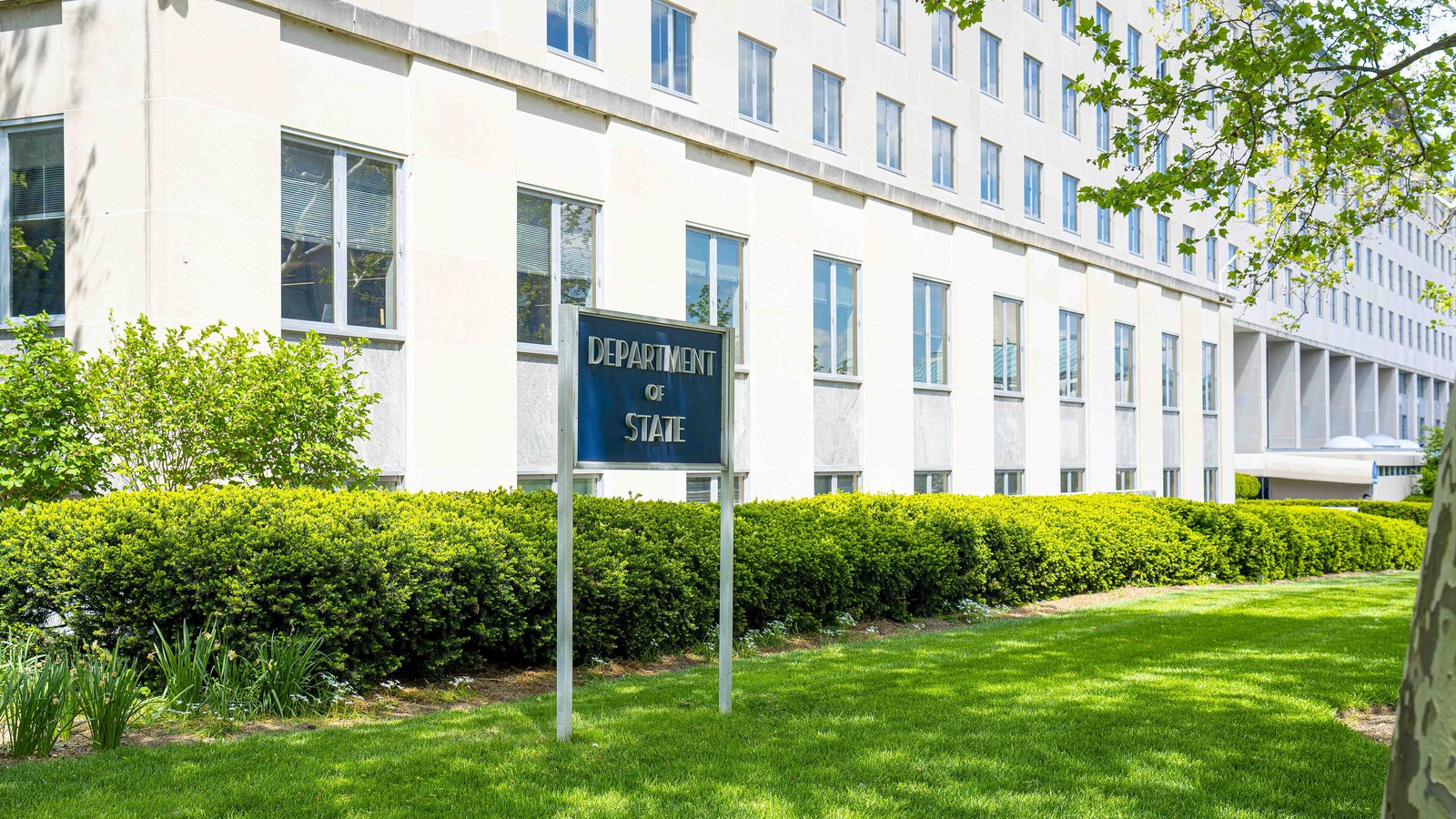 A Department of State sign outside the Harry S. Truman Building in Washington.
