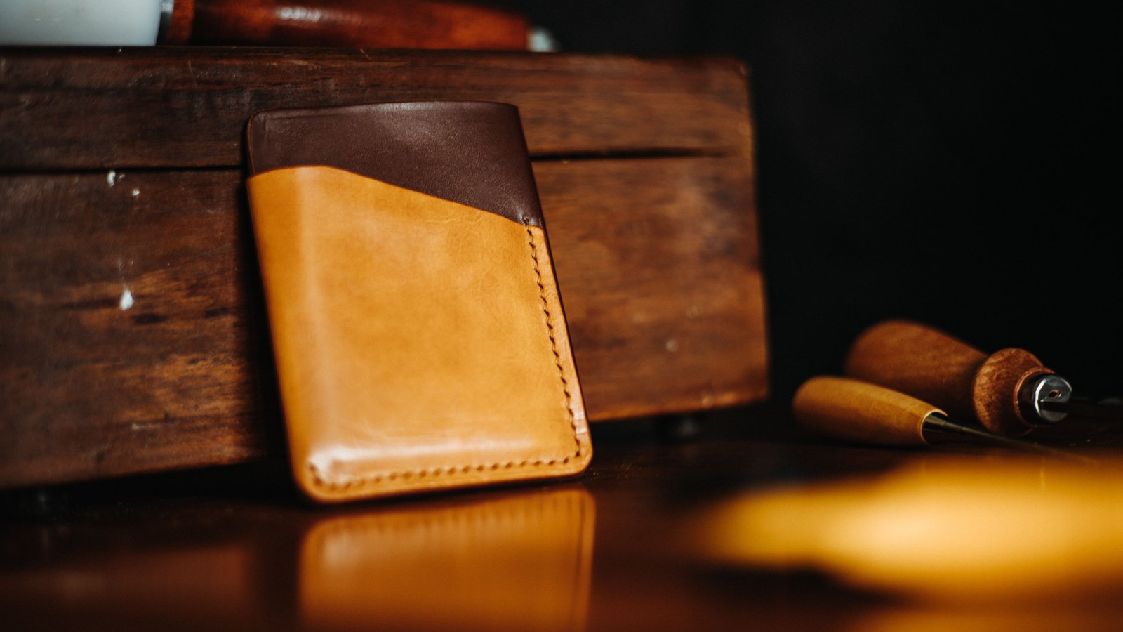 A photograph illustrating leather wallet closeup.