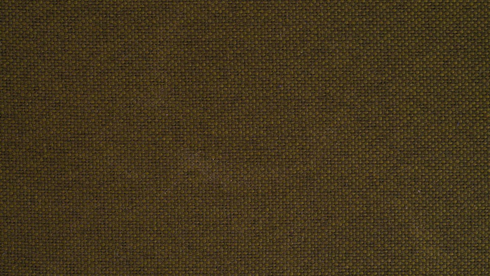 A full frame macro of coarsely woven olive fabric, warp and weft crossing in an even grid across the whole picture, with a few loose fibres standing off the surface. No object, person, lettering or brand mark is visible.