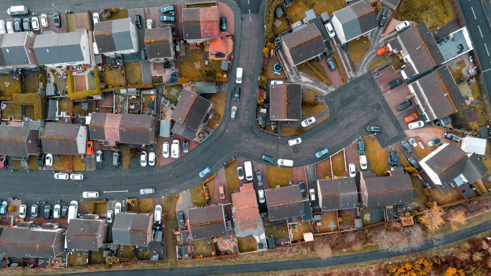 An aerial view of a residential neighborhood.