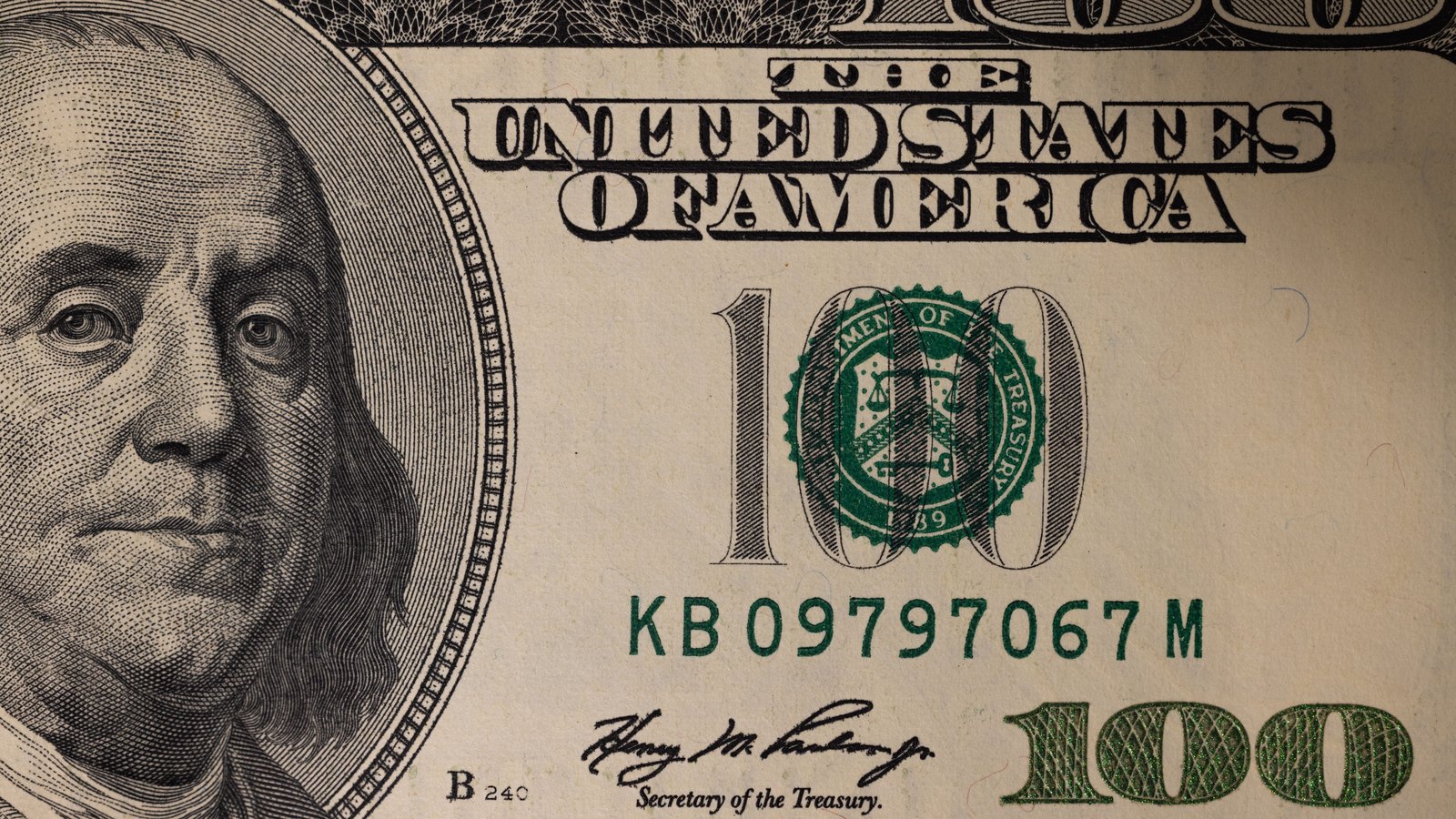 A photograph illustrating US dollar banknote macro.