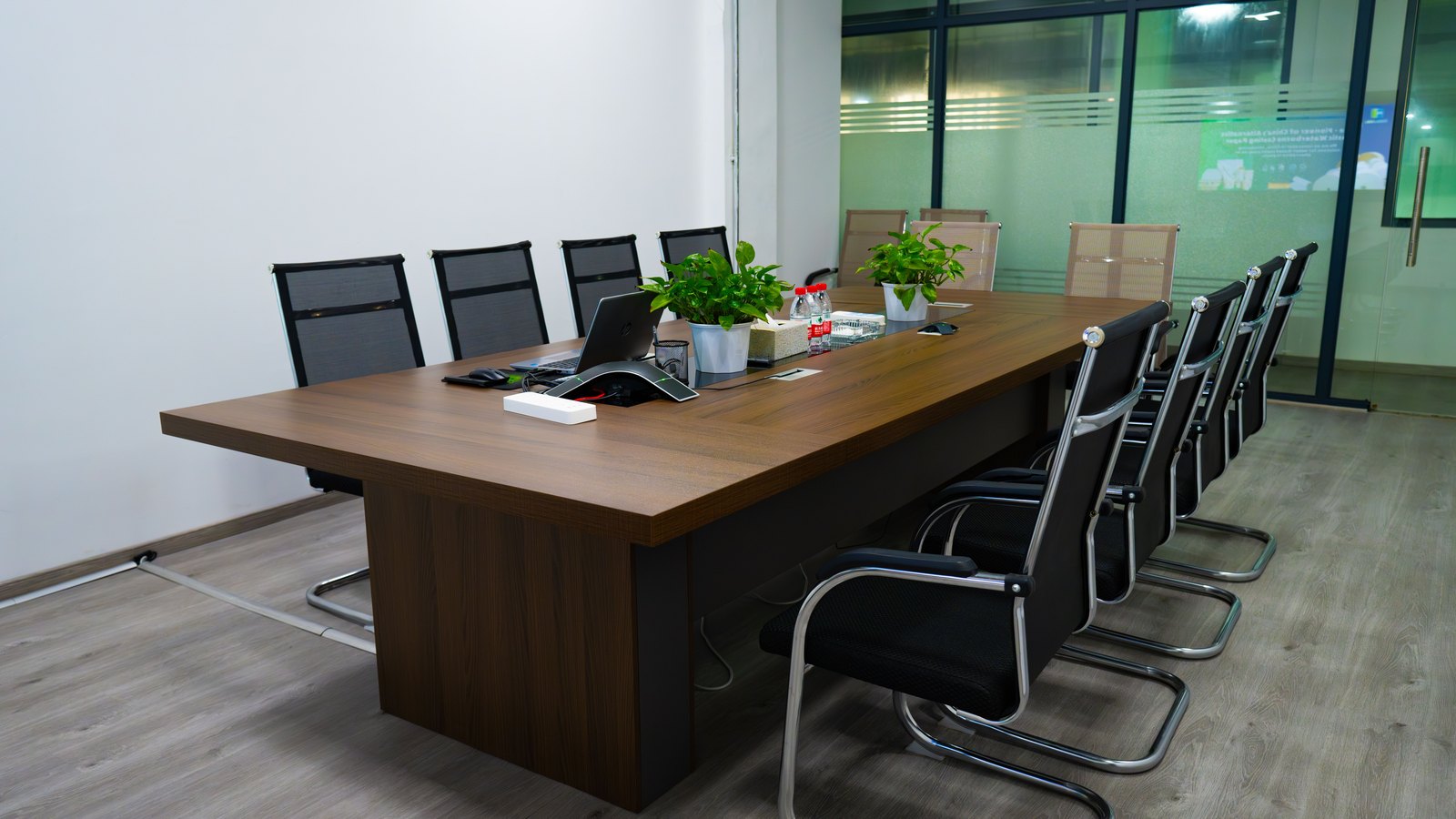 A photograph illustrating boardroom meeting table.
