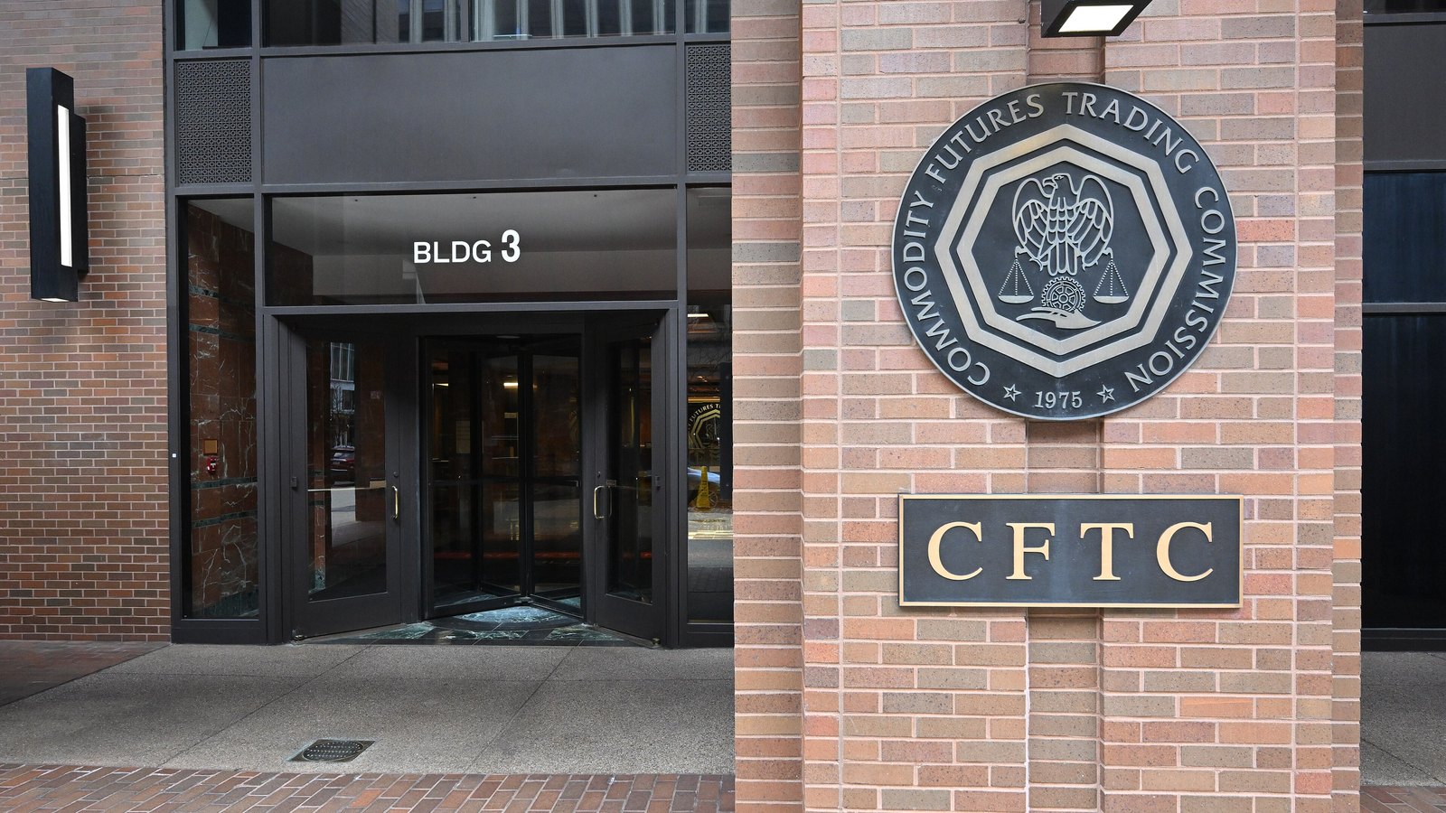 The entrance to the Commodity Futures Trading Commission at Three Lafayette Centre in Washington.