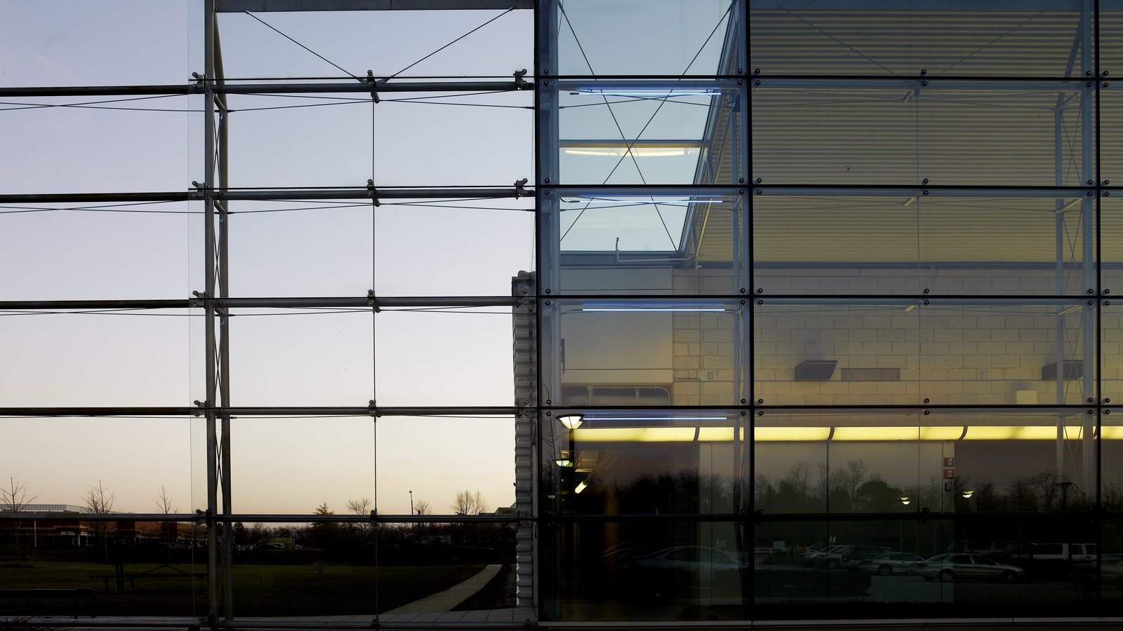 A glass exterior wall at the Census Bureau computer facility in Bowie, Maryland.