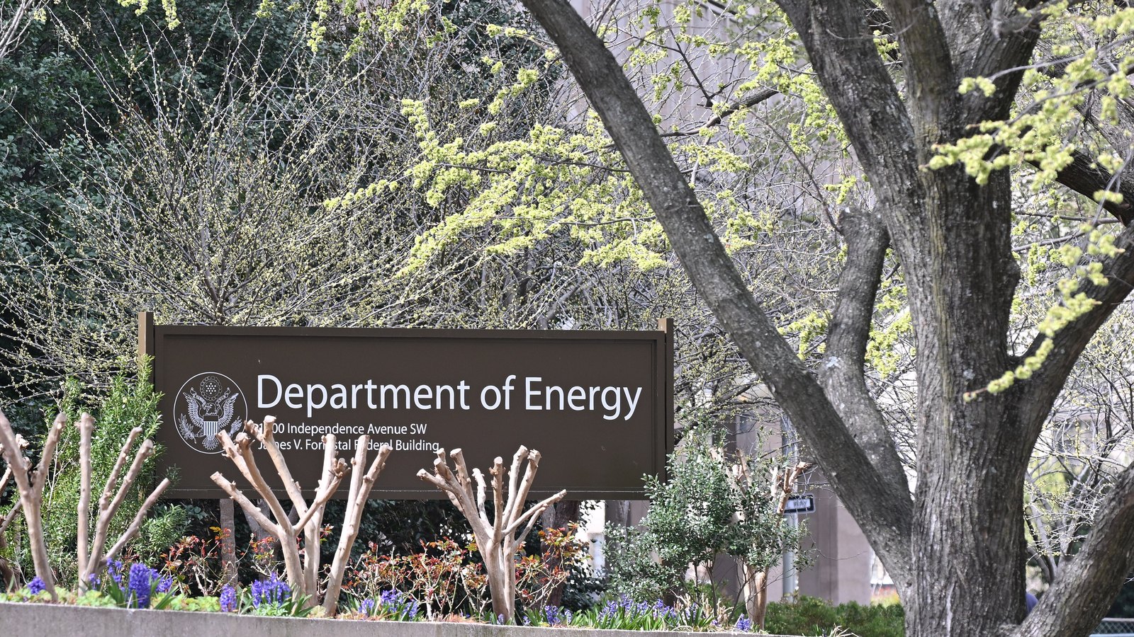 A Department of Energy sign outside its headquarters in Washington.