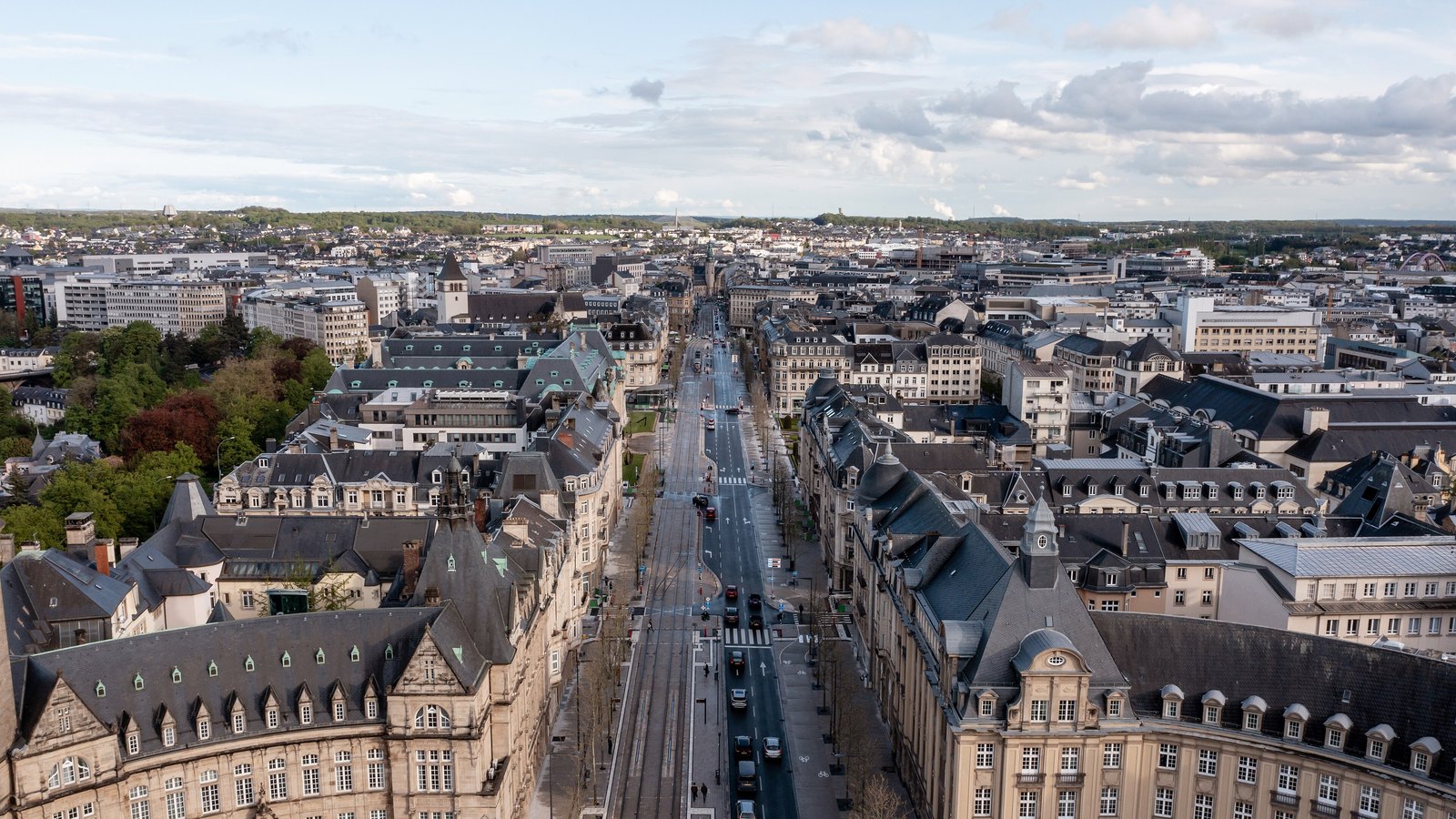 An aerial view looks across central Luxembourg, where Eurostat is based.
