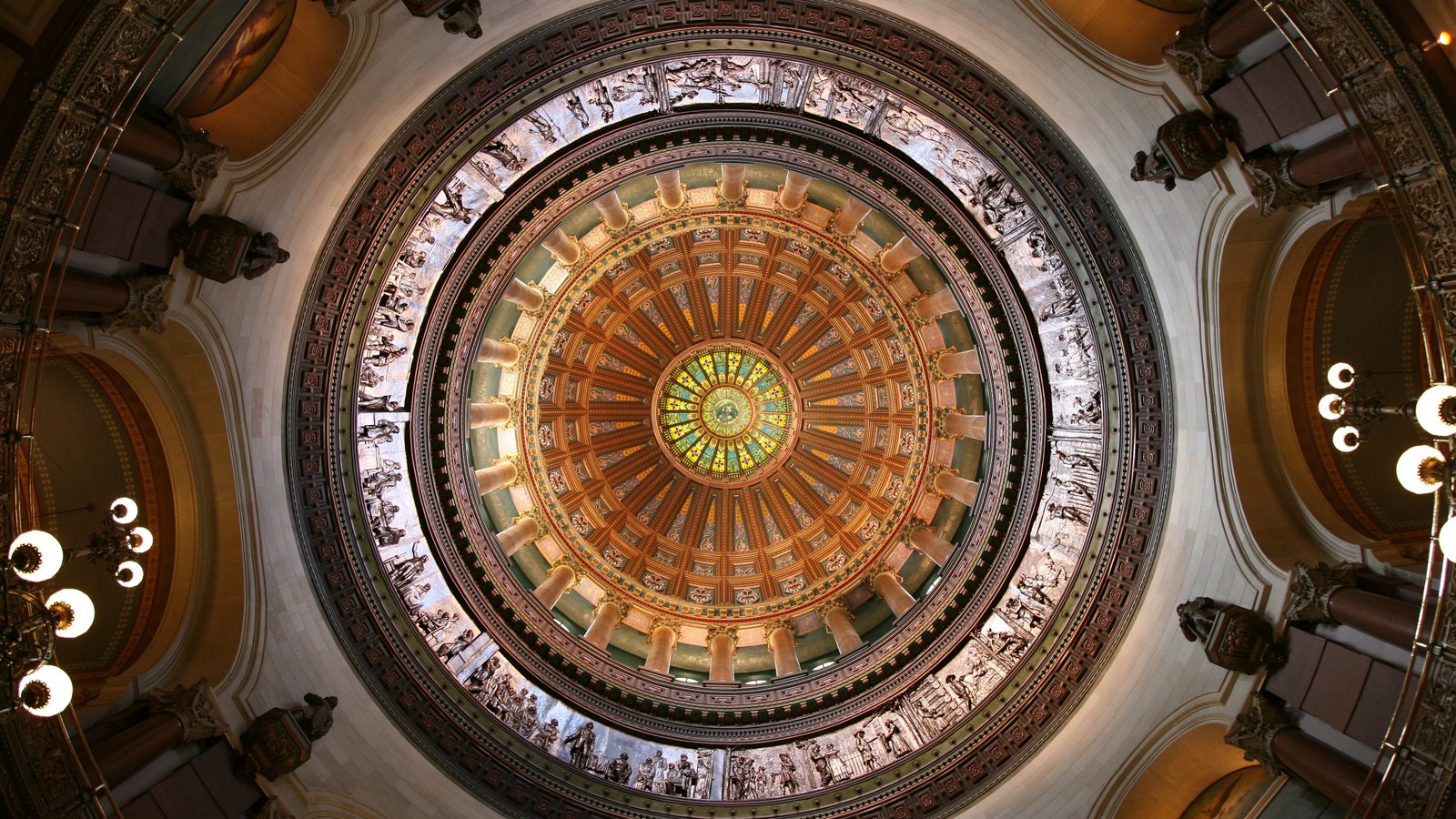 The ornate inside of the Illinois State Capitol dome in Springfield.