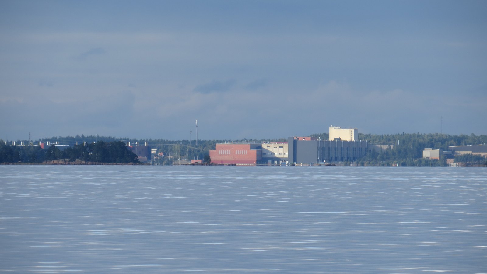 The Google data center complex in Hamina, Finland, seen across the water.
