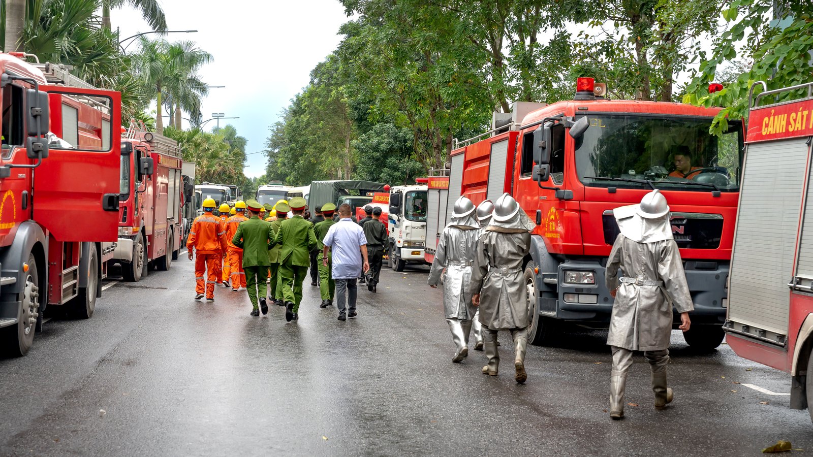 A law-enforcement response at a roadway scene.
