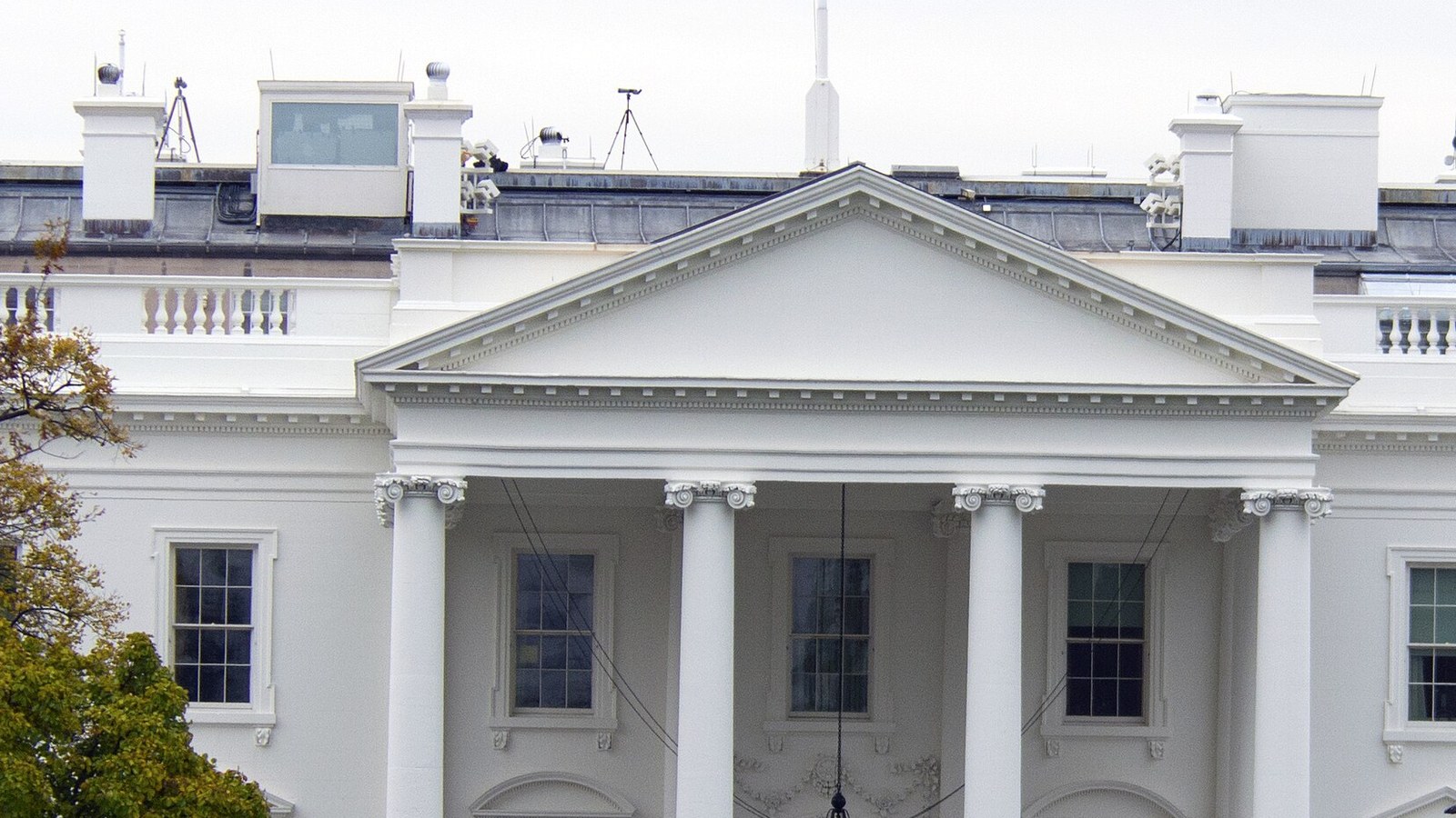 Columns and pediment of the White House North Portico, photographed in November 2014.