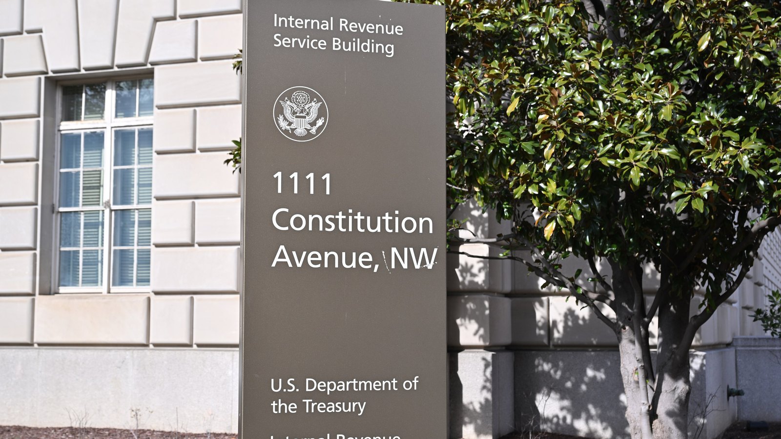 The sign outside the Internal Revenue Service building at 1111 Constitution Avenue in Washington.