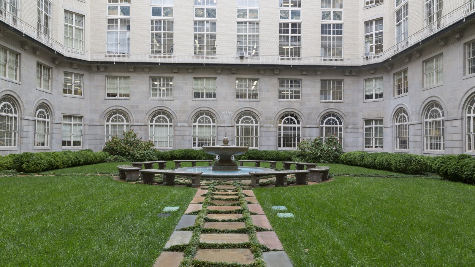 The courtyard and fountain inside the Internal Revenue Service Building in Washington.