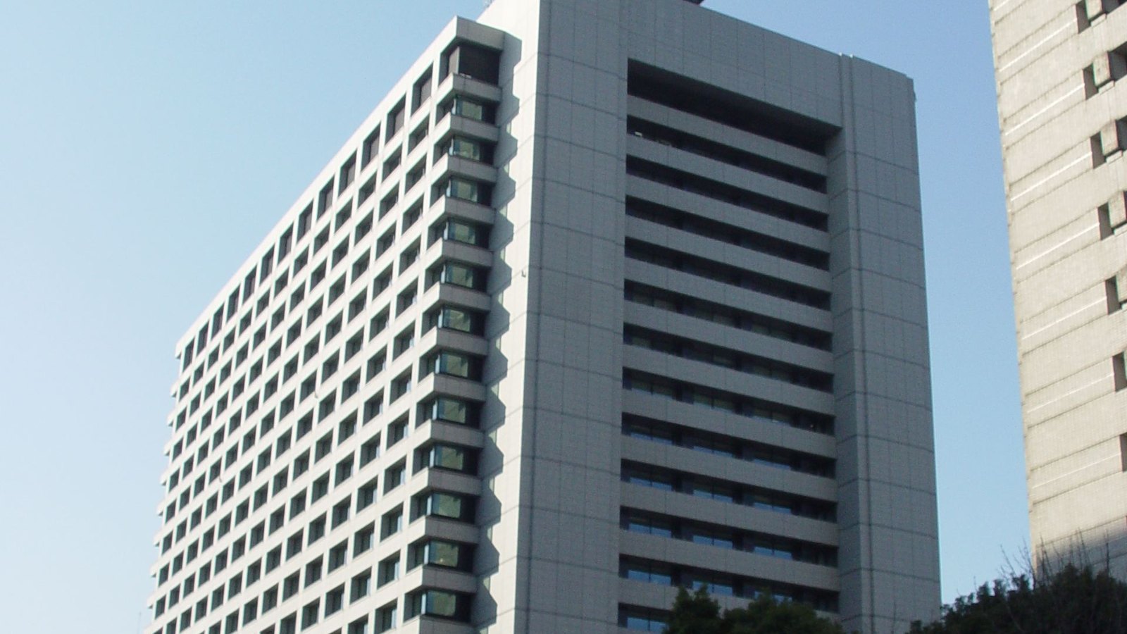 The Ministry of Internal Affairs and Communications office building in Tokyo, seen above roadside construction barriers.
