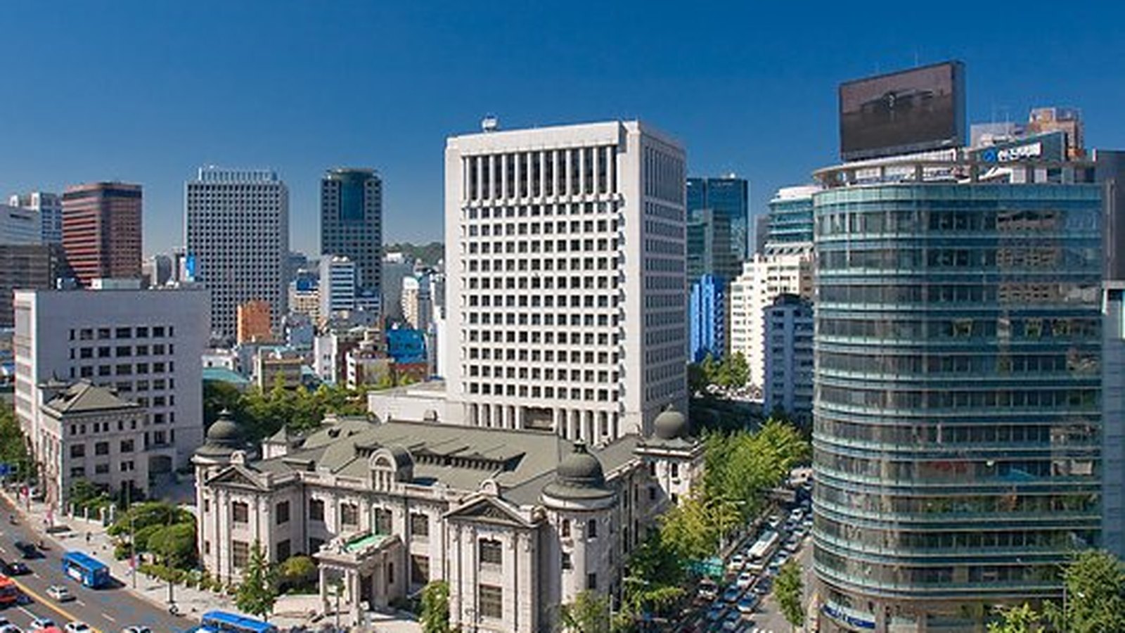 Bank of Korea complex in central Seoul, including the historic main building and office tower