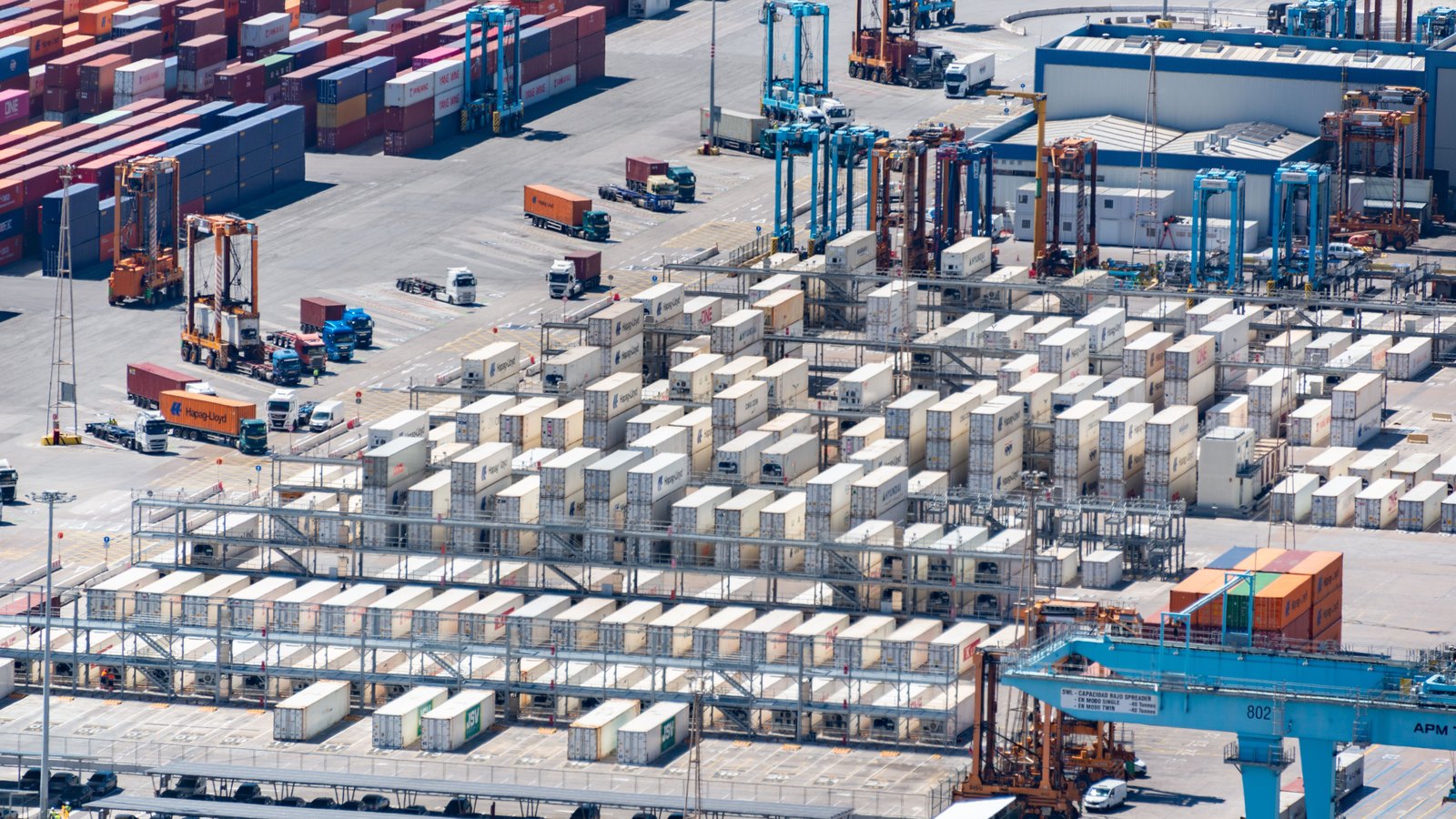 An aerial view of a container port.