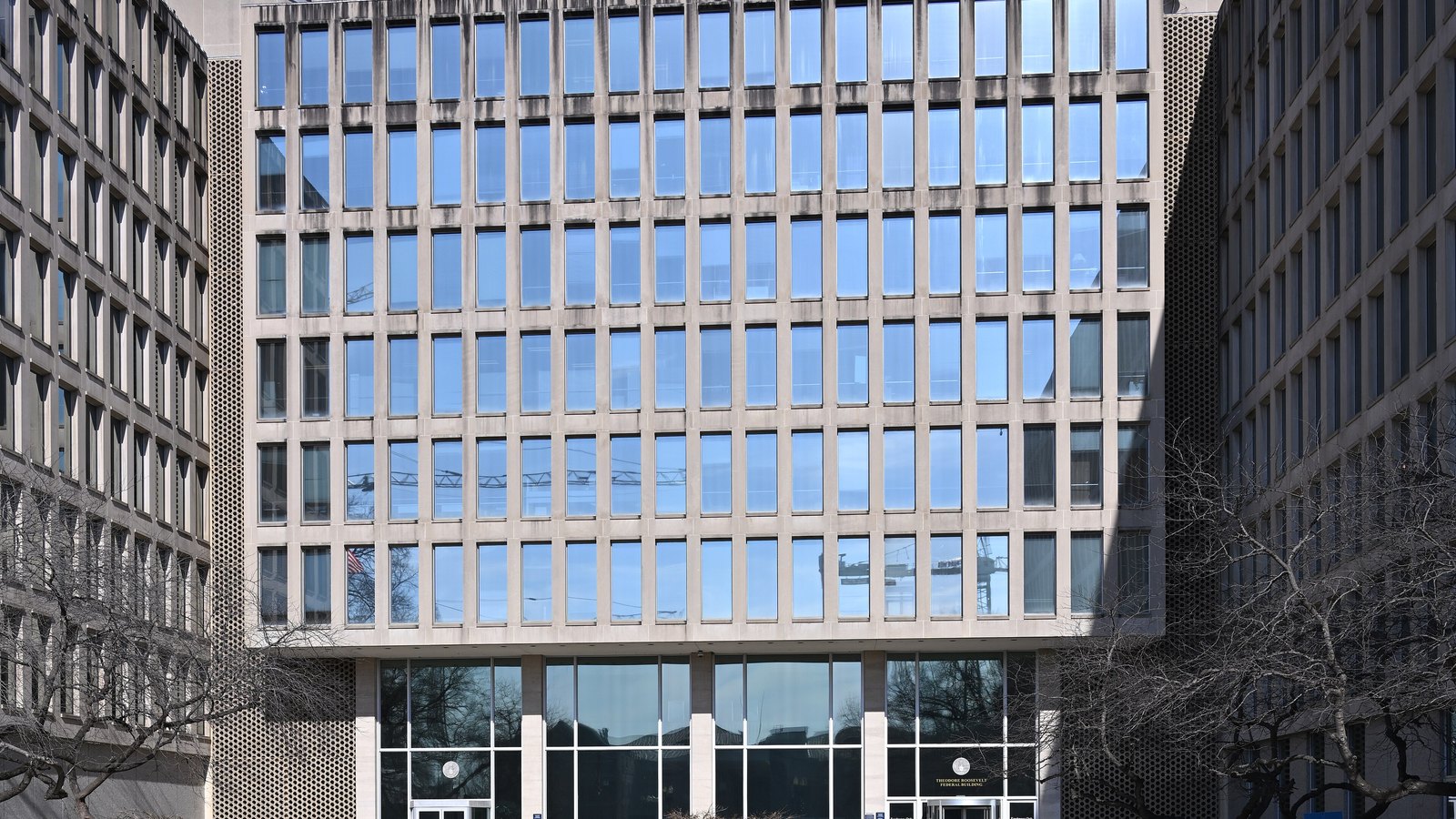 The entrance to the Office of Personnel Management building in Washington.