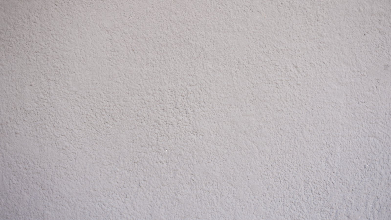 A close photograph of a white rendered wall filling the frame, the fine stippled plaster catching a low raking light that leaves the left side slightly brighter than the right, with no object, marking or lettering in the picture.