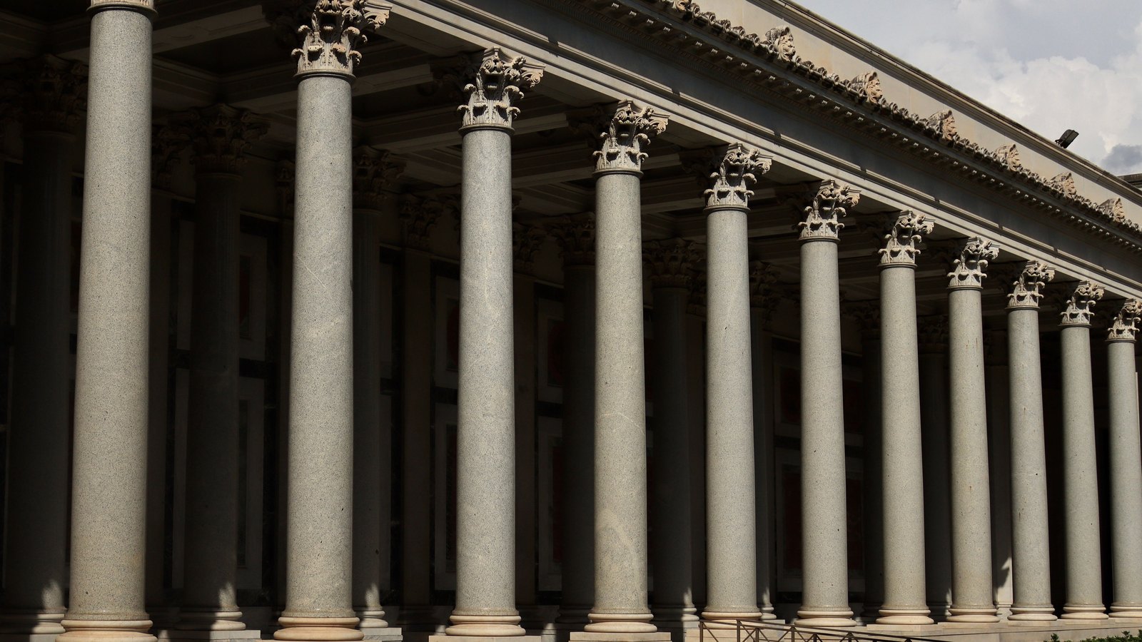 A photograph illustrating marble columns facade.