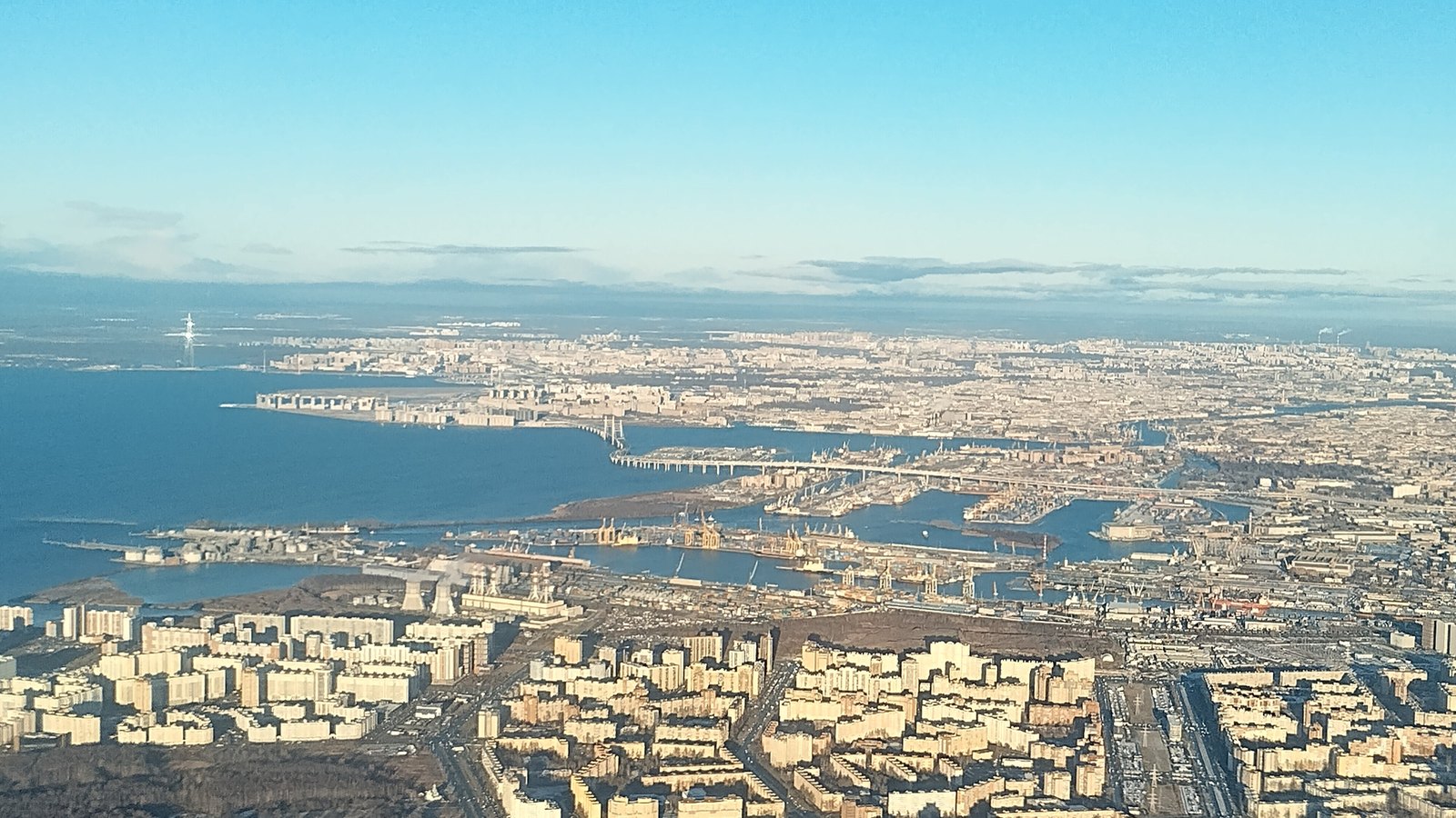 An aerial view of the Port of Saint Petersburg and surrounding city in November 2024.