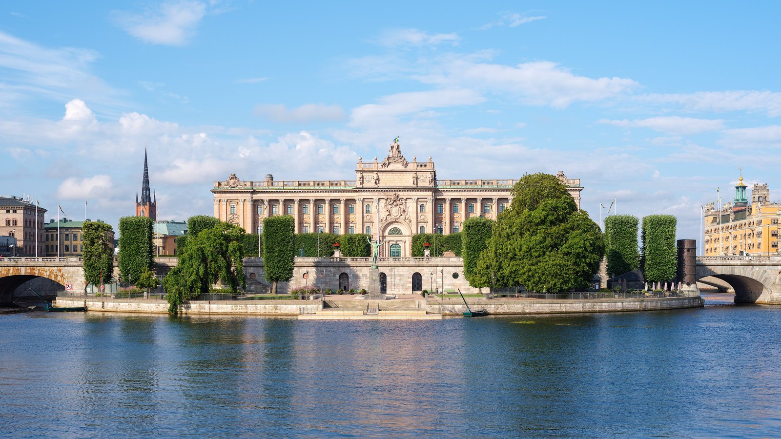 The east facade of the Swedish Parliament building in Stockholm.