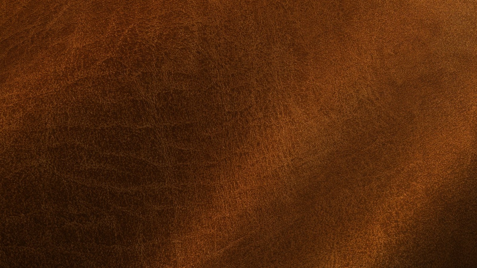 A close photograph of tan brown leather filling the frame, the fine pebbled grain running edge to edge with a soft crease across the middle and the light falling off towards the corners, with no object, marking or lettering in the picture.
