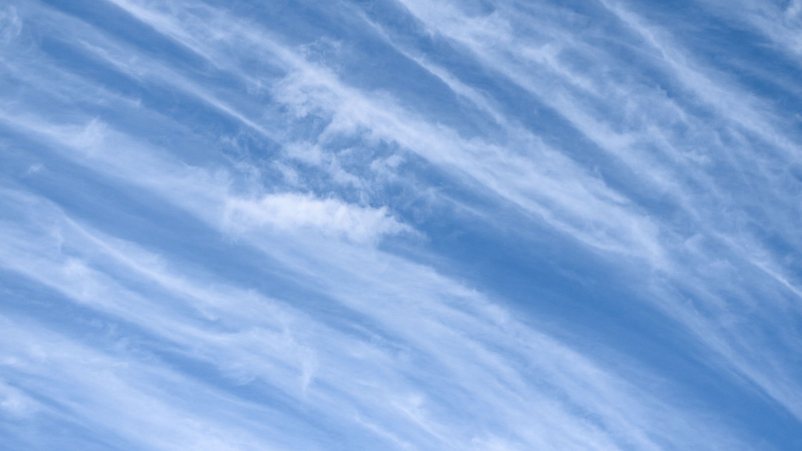 Wispy cirrus cloud streaks running in parallel diagonal bands across a clear blue sky, filling the whole frame. No horizon, land, aircraft, person, text or brand mark is visible.
