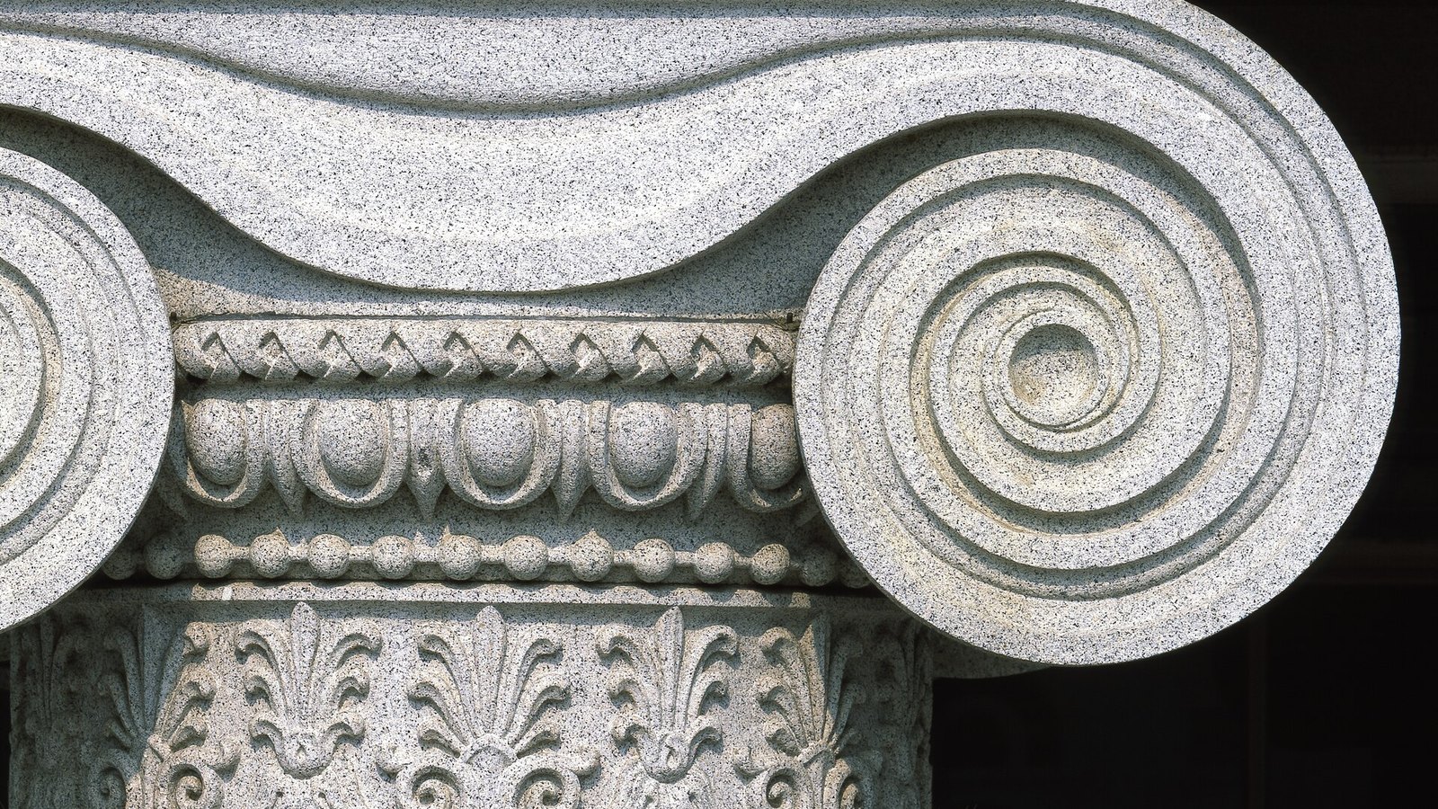 A carved stone column on the United States Treasury Building in Washington.