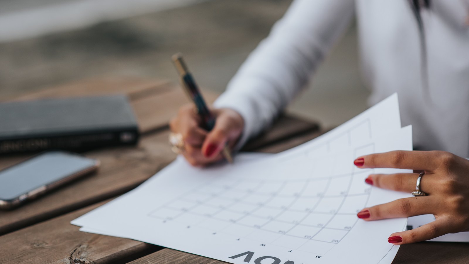 A calendar on a table.