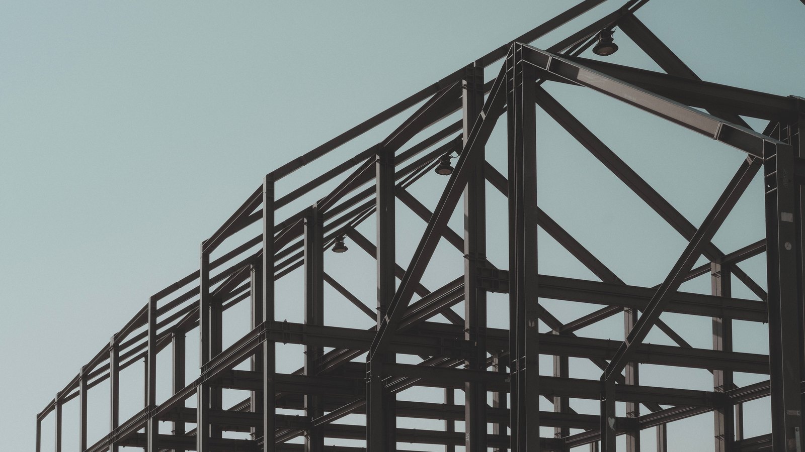 Steel framing for an industrial building under construction